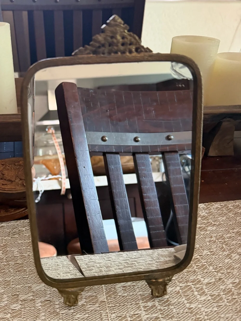 Vintage brass mirror on stand